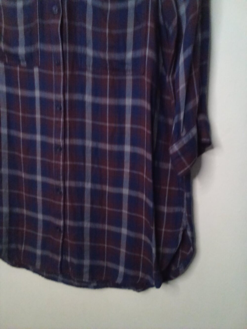 Khakis & Co Women S Button Up 3/4 Sleeve Pockets Plaid Red Blue - Picture 7 of 15